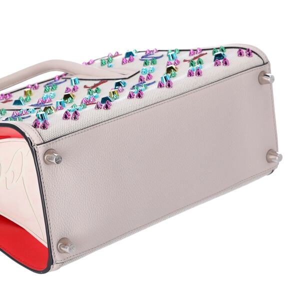 Christian Louboutin Loubinthesky Medium Paloma Satchel Canvas Spikes Ivory - Picture 4 of 9